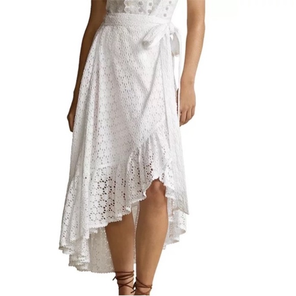 Polo Ralph Lauren 0 skirt White eyelet ruffle wrap skirt lined 100% cotton NWT
